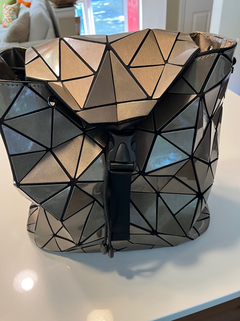 Emilio Pepe…..Geometric Metallic Bronze/Black Backpack…Made in Italy